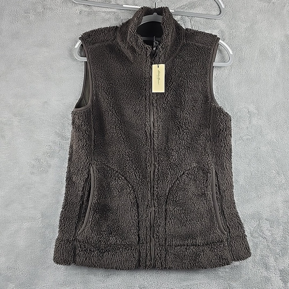 Eddie Bauer Reversible Fleece Vest Womens Size Medium Brown Pockets Hiking